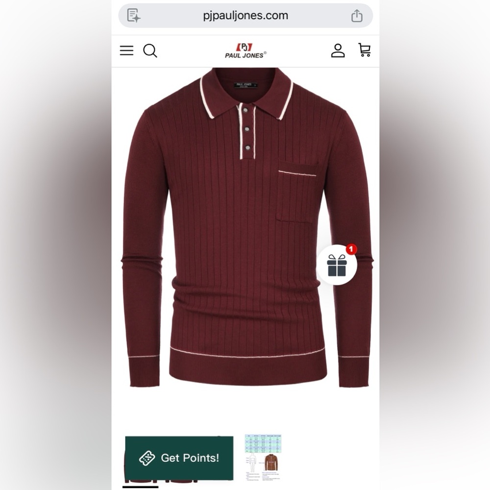 Men's Paul Jones Burgundy Ribbed Polo Style Sweater size 2XL